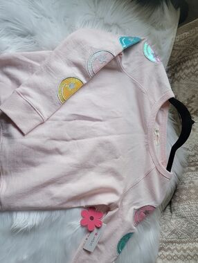 Girls' Pink Crewneck Sweatshirt with Rainbow Crescent Patches